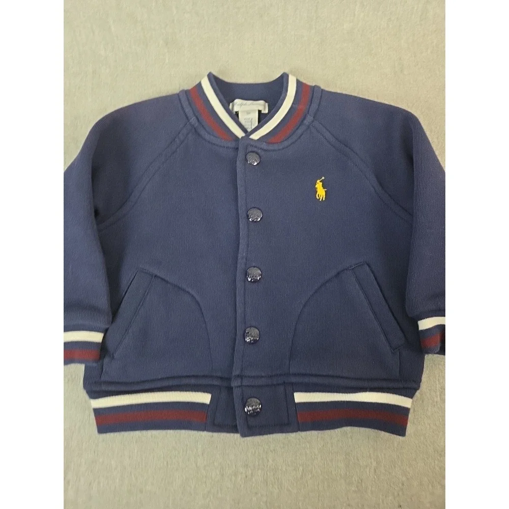 Ralph Lauren Polo Classic Varsity Jacket 9‎ Months Navy Blue Snap Preppy Soft